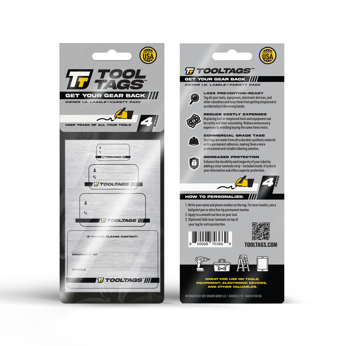 ToolTags® Personalized Tags - Owner ID Labels - Includes Optional Laminate - Size: Variety Pack (Assorted Labels)