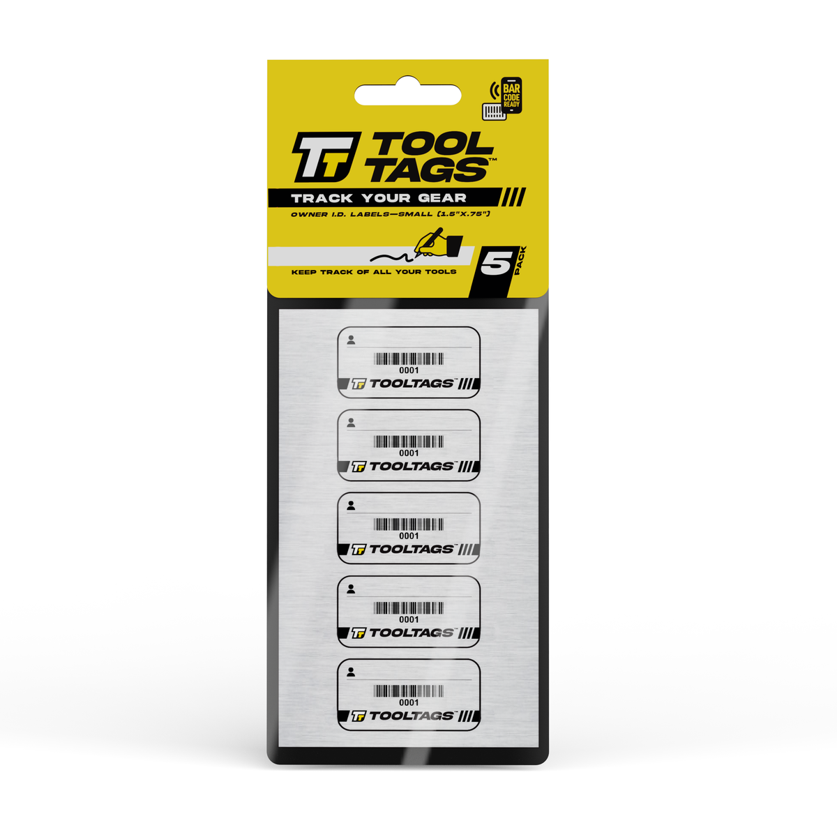 ToolTags® Barcode Labels - Personalized Owner ID Labels - Includes Optional Laminate - Size: SMALL (5 Labels)